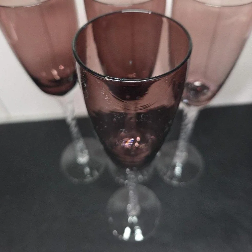 Pier 1 Amethyst Purple Champagne Flutes, Set of 4, Vintage Twisted Stem Stemware